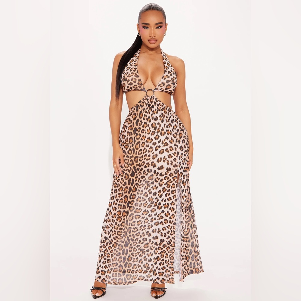 Fashion Nova Leila Leopard Mesh Maxi Dress